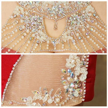 【Angel R/エンジェルアール】パールビジューチャーム ホルターネック バスト デコルテライン タイトミニドレス(AR22358)