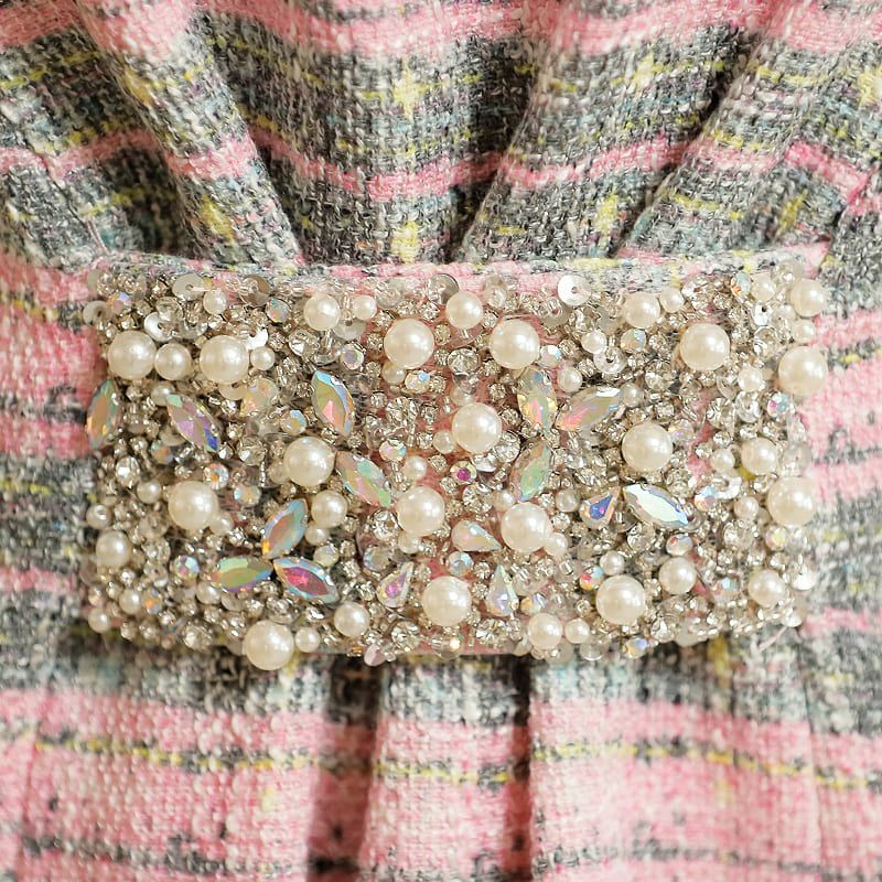 【Angel R/エンジェルアール】 ツイード ウエスト タック パールビジュー チェック フレアミニドレス