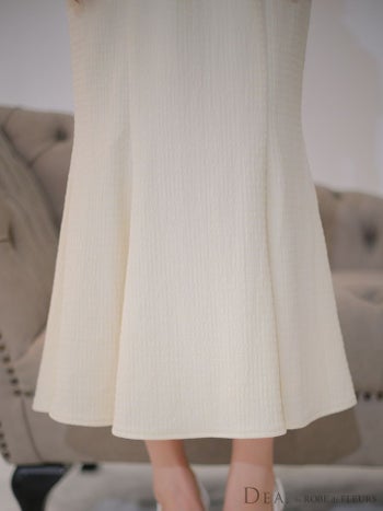 【DEA.by ROBE de FLEURS/ディア】ワンカラー　オフショルダー チュール フロントジップ マーメイド ひざ丈ドレス