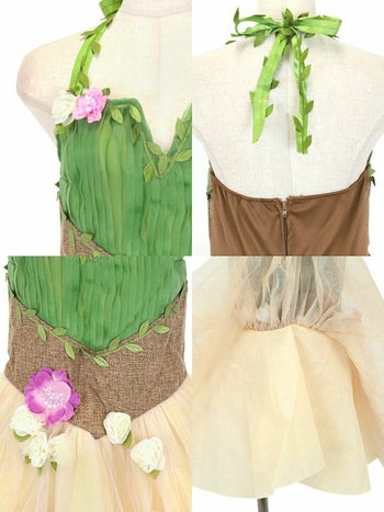 コスプレ インポート フレアスカート フラワーモチーフ ティンカーベル キャラクター 衣装3点セット