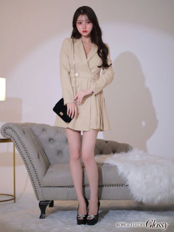 ウエストボタン プリーツスカート シンプル インナーボトムス付 フレアミニドレス