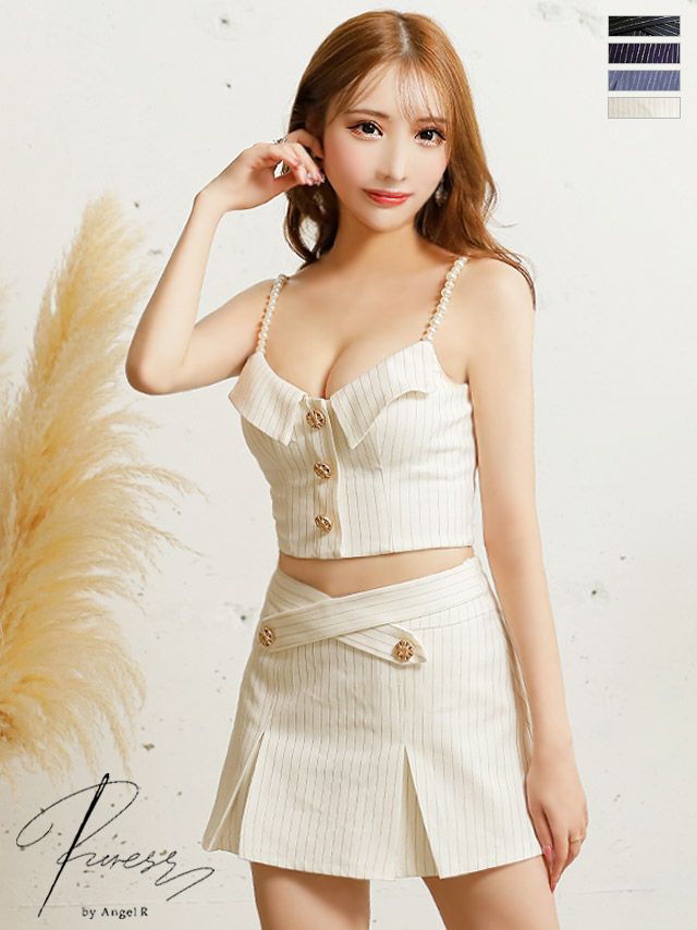 PURESS/ピュアレス】キャミソール ストライプ プリーツスカート バスト