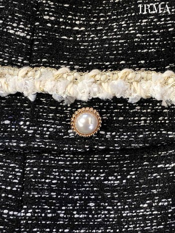 フロントジップ ツイード ウエストカット パールボタン タイトミニドレス