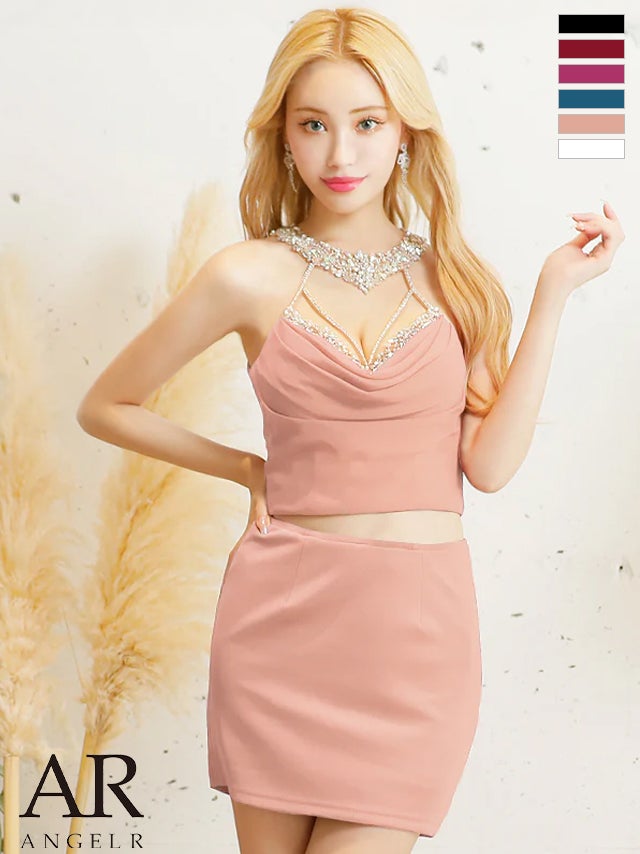 【Angel R/エンジェルアール】 デコルテビジュー バストドレープ セットアップ タイト マイクロミニドレス