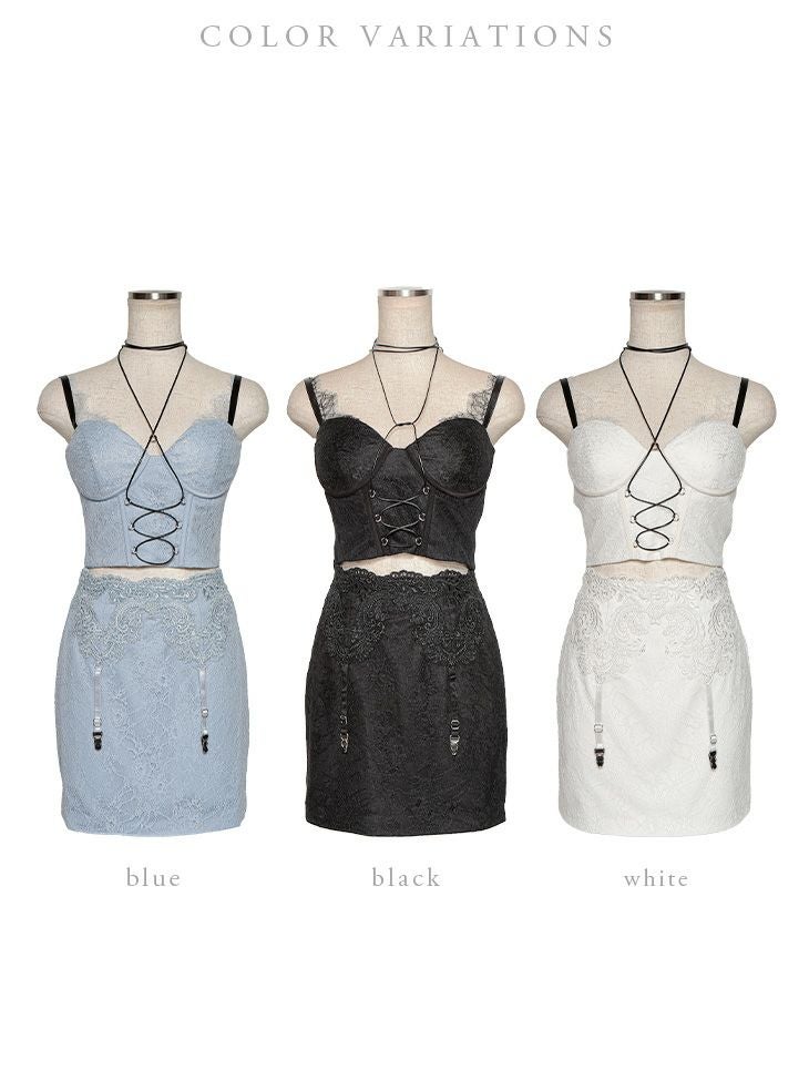 セットアップ チョーカー レースアップ キャミソール タイトミニドレス