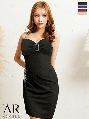 バストリボン サイドパールビジュー タイトミニドレス