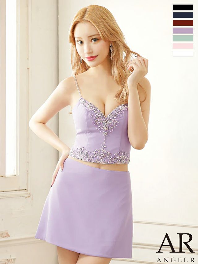  キャミソール セットアップ ワンカラー フレア マイクロミニドレス