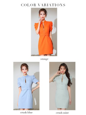 フロントバストジッパー ウエストベルト風デザイン ペチコート付き スプリング ツイード タイトミニドレス