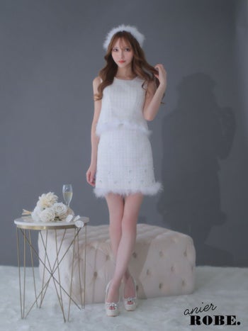 ラメツイードビジューファーワンカラーセットアップサンタコスドレス