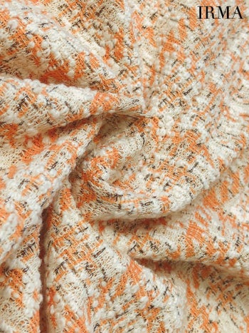 フロントジップ ノースリーブ パールボタン ツイード タイトミニドレス