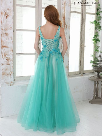 スパンコール 立体フラワー ノースリーブ vネック チュール フレアロングドレス