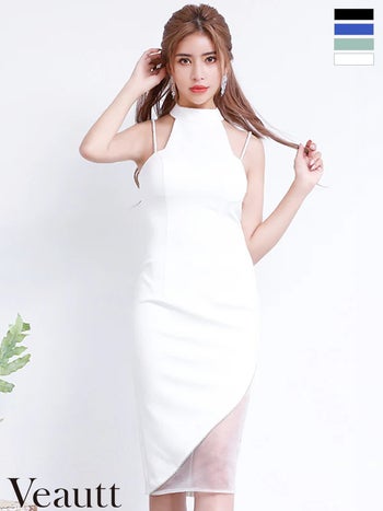 アメリカンスリーブ キャミソール ヘム シースルーメッシュ タイトミディアム ひざ丈ドレス