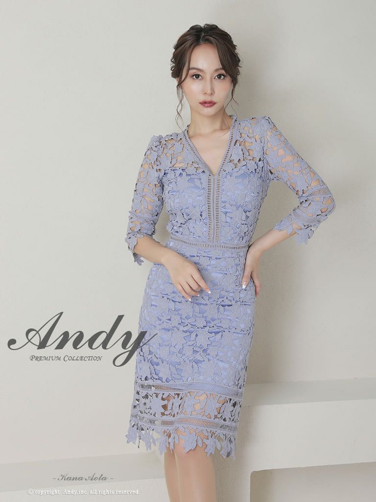 andy  ドレス Andy/アンディ】セクシー 刺繍レース 袖あり タイト ひざ丈ドレス (AN