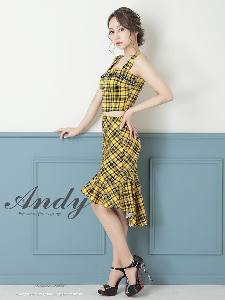 ノースリーブ セットアップ チェック柄 マーメイド ひざ丈ドレス