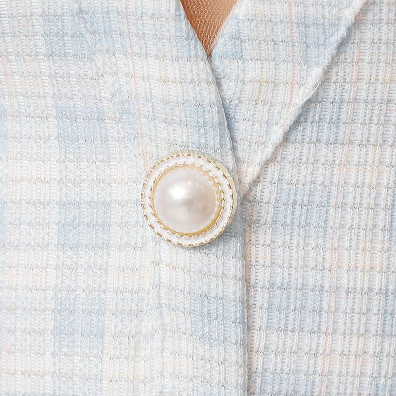 チェック柄 シースルーメッシュスリーブ バストオープン パールボタン タイトミニドレス 