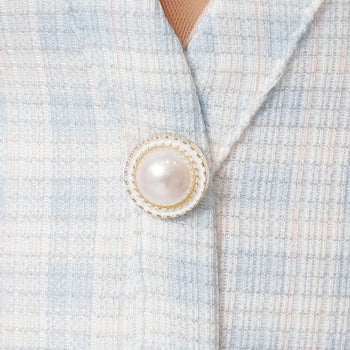 チェック柄 シースルーメッシュスリーブ バストオープン パールボタン タイトミニドレス 