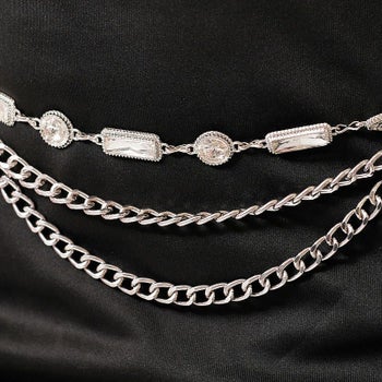  バストオープン アシンメトリー ドレープショルダー ビジューベルト チェーン タイトミニドレス