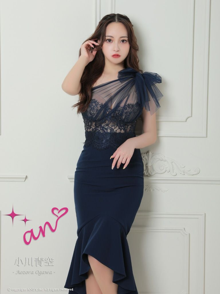 an/アン】ワンショルダー リボン ワンカラー マーメイド シースルー