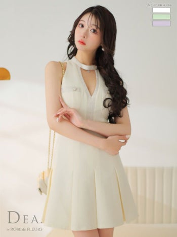 スプリングツイード バストカット アメリカンスリーブ フレアミニドレス