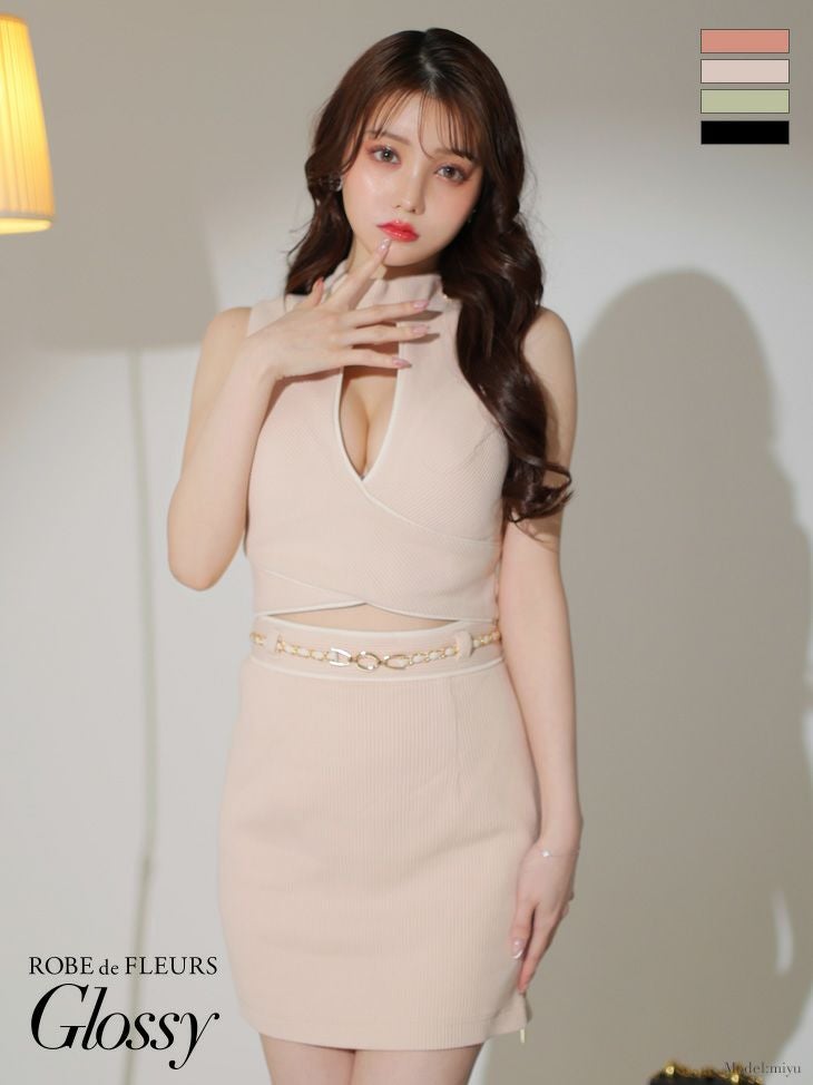 【ROBE de FLEURS Glossy】キャバドレス SALE【Glossy by ROBE de FLEURS/グロッシー】ベルト ジップ バスト