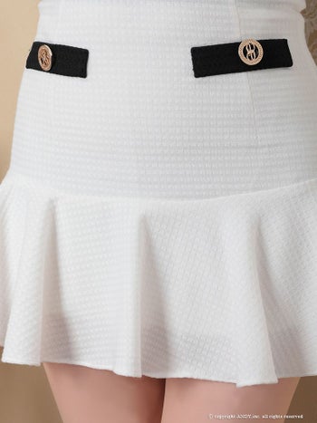 [an/アン]セットアップ パイピング スクエアネック 半袖 袖あり ビジューなし 美脚アピール フレアミニドレス[aoc3340]