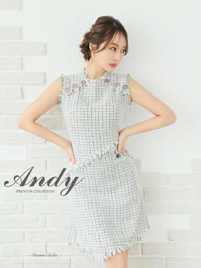 Andy/アンディ】ツイード フリンジセミ ノースリーブ フレアミニドレス