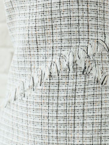 キャバドレス ミニ ドレス ANDY アンディ ツイード ボタン フリンジ ノースリーブ ゴールドボタン フレア Aライン アシンメトリー フレアミニドレス