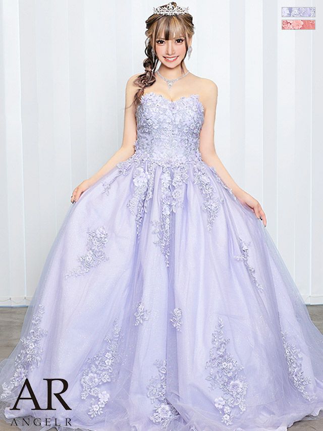 フェミニン オフショルダー バースデー フラワーパールビジューラメレースAラインロングドレス