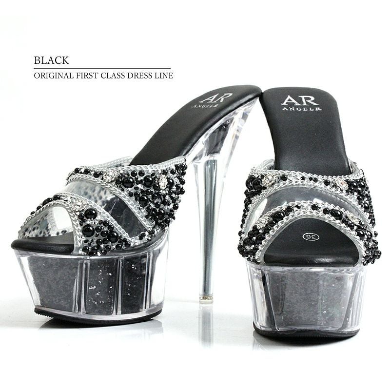 Angel R/エンジェルアール】ダブルビジュー ラメ入り クリアサンダル