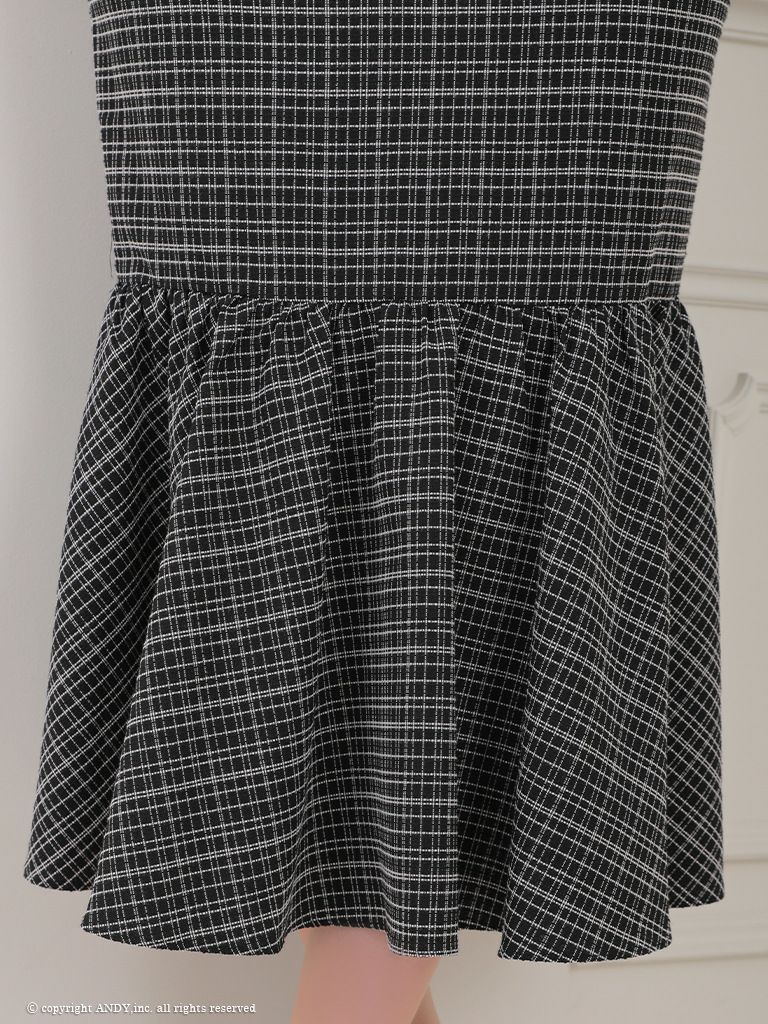 キャバドレス ミディアム ドレス an アン ノースリーブ ジップデザイン ツイード チェック柄 フリル マーメイド ミディアムドレス 膝丈ドレス