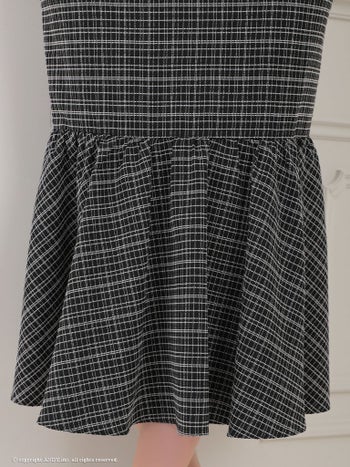 キャバドレス ミディアム ドレス an アン ツイード ノースリーブ チェック柄 ジップデザイン フリル マーメイド ミディアムドレス 膝丈ドレス