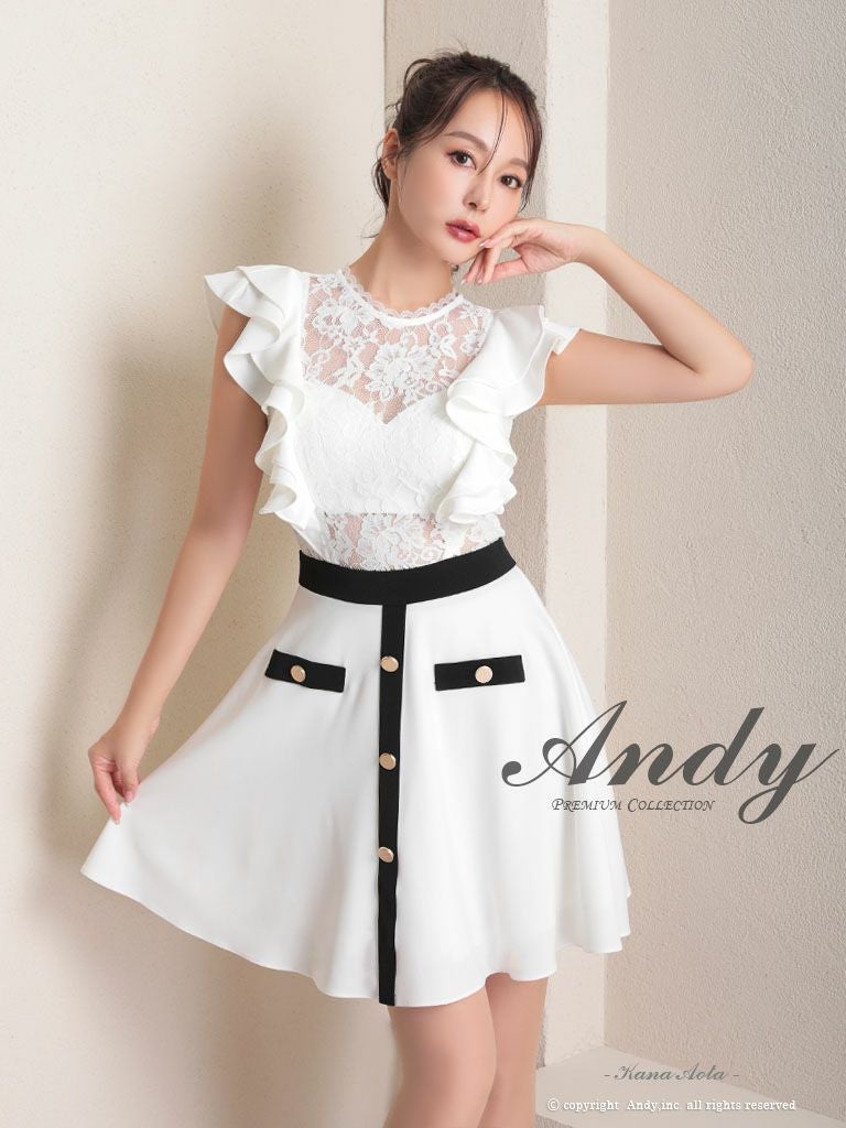 Andy ドレス Andy/アンディ】フリル レース Aライン バイカラー ノースリーブ