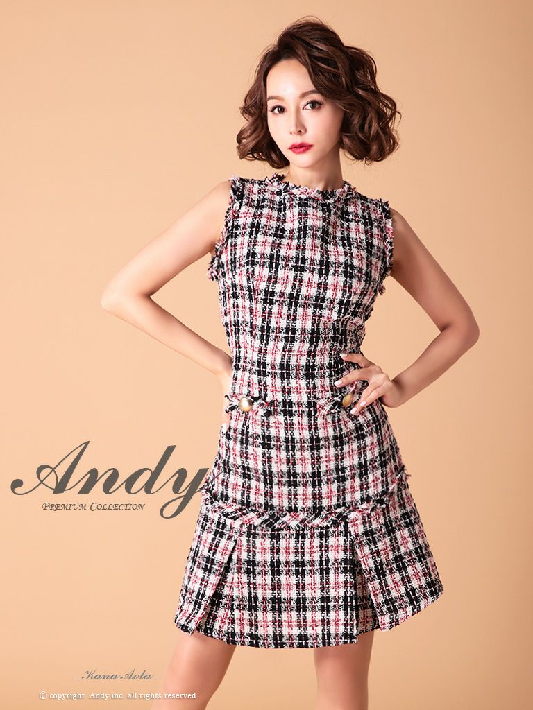 andy チェック ドレス Andy/アンディ】ハイネック チェック柄 ツイード ノースリーブ