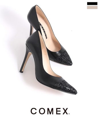 キャバヒール アーモンドトゥ ピンヒール つま先ラメ パンプス ハイヒール