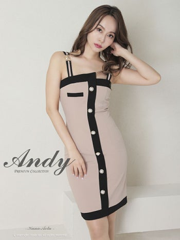キャバドレス Andy アンディ ツートーンカラー パールボタン キャミソール タイトミニドレス