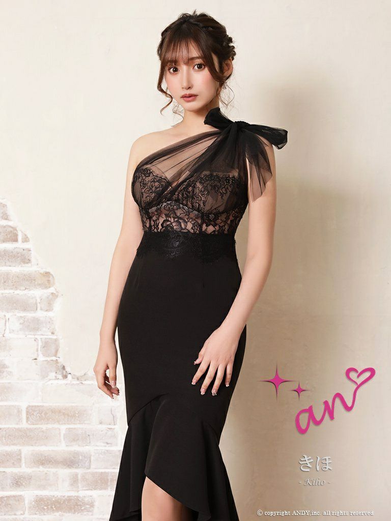 an/アン】ワンカラー シアー リボン レース マーメイド タイト ワン