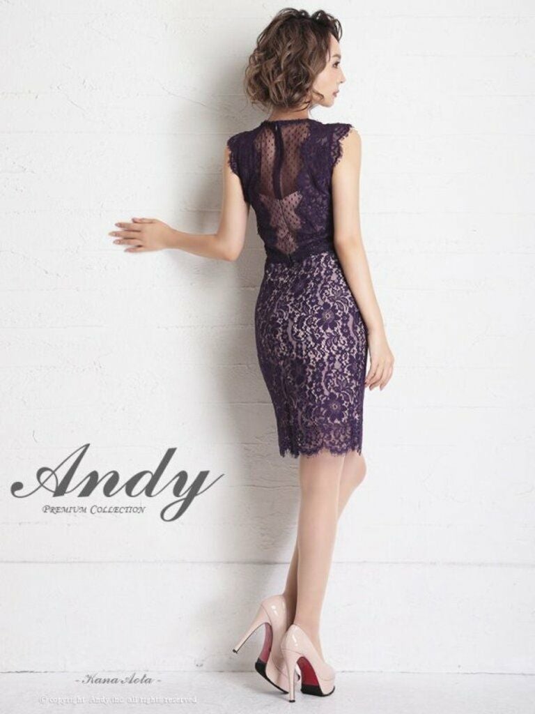 キャバドレス ミニ ドレス ANDY アンディ ドット柄 ハイウエスト レース ノースリーブ 切り替え タイトミニドレス