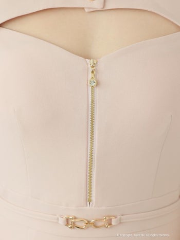 キャバドレス ミニ ドレス Andy アンディ襟付き ワンカラー ジップデザイン 袖あり 七分袖 ボタン タイトミニドレス