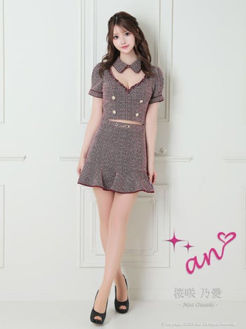 キャバドレス an アン かわいい セクシー 襟付き マーメイド セットアップ 半袖 ツイード タイトミニドレス