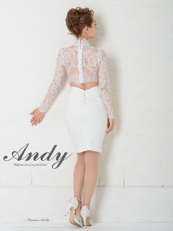 キャバドレス ミニ ドレス Andy アンディ レース ハイネック カットアウト スリット 長袖 くびれ透け タイトミニドレス