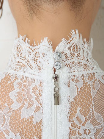 キャバドレス ミニ ドレス Andy アンディ レース ハイネック カットアウト スリット 長袖 くびれ透け タイトミニドレス