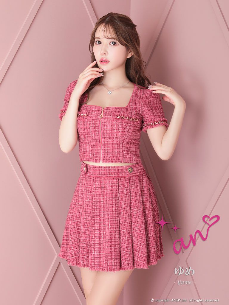 an/アン】シンプル ツイード チェーン 半袖 タイトミニドレス (aoc3462