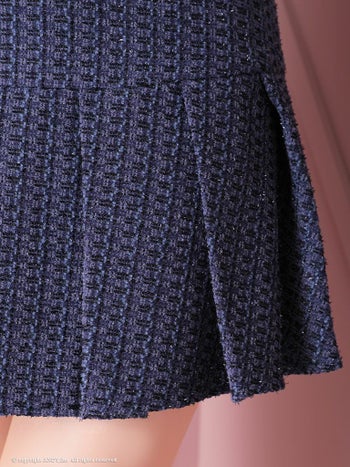 キャバドレス ミニ ドレス an アン プリーツ セットアップ ボタン ツイード 半袖 フレアミニドレス