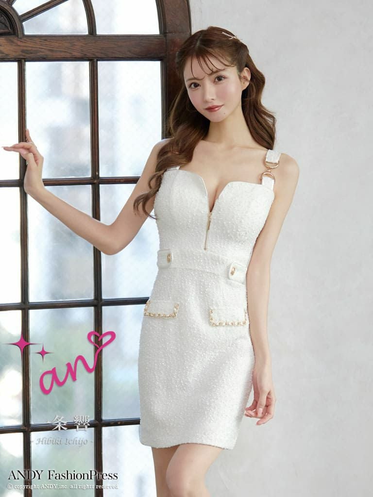 キャバドレス タイトミニドレス an/アン】 ガーリー ノースリーブ 谷間アピール バックリボン タイトミニドレス