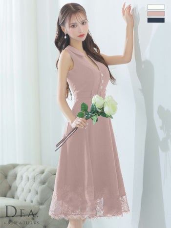 ノースリーブ 襟付き 裾レース サマーツイード フレア ワンピース