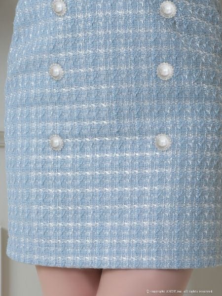 キャバドレス an アン かわいい パールボタン フロントジップ 半袖 ツイード フリル袖 タイトミニドレス