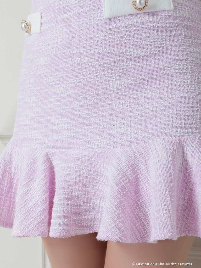 キャバドレス an アン 上品 袖フリル セットアップ ツイード 半袖 パールボタン フレアミニドレス
