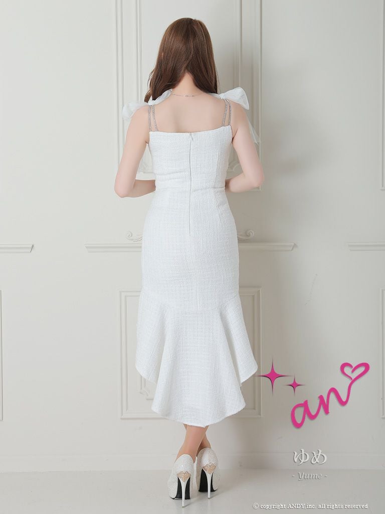 キャバドレス an アン ノースリーブ ショルダーリボン ビジュー チュール ロングテールドレス