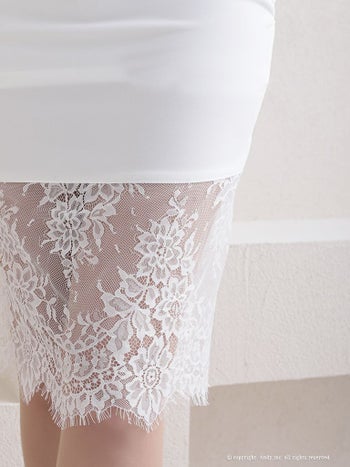 キャバドレス Andy アンディ リボン レース 切り替え オフショルダー 袖あり ワンカラー タイトミニドレス