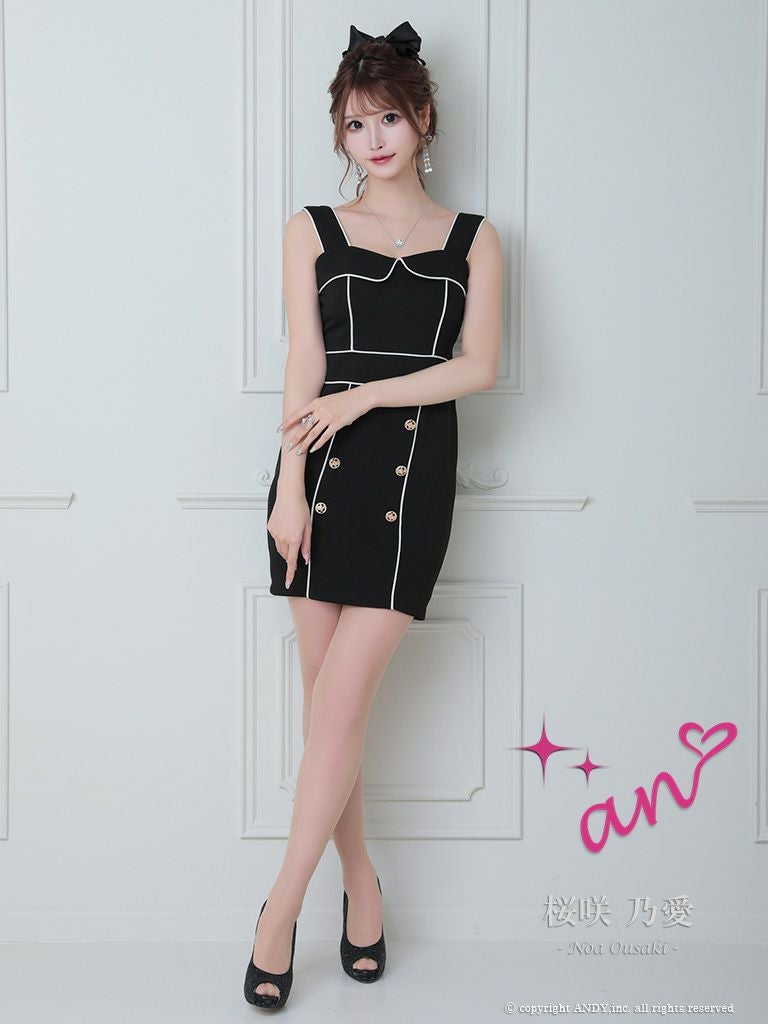キャバドレス an アン かわいい 上品 ノースリーブ ウエストマーク パイピングデザイン ダブルボタン タイトミニドレス